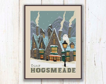 Hogsmeade Cross Stitch Pattern, Hogwarts School Pattern, Harry Potter Pattern, Modern Cross Stitch Pattern, Download PDF #hp016