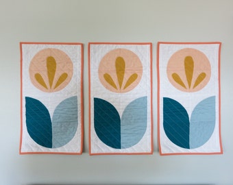 Quilted Wall Hanging - Mini Quilt - Textile Art - Triptych