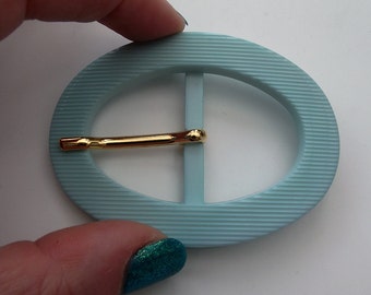 Vintage Pale Blue/Green 60s Plastic Belt Buckle - Large Oval
