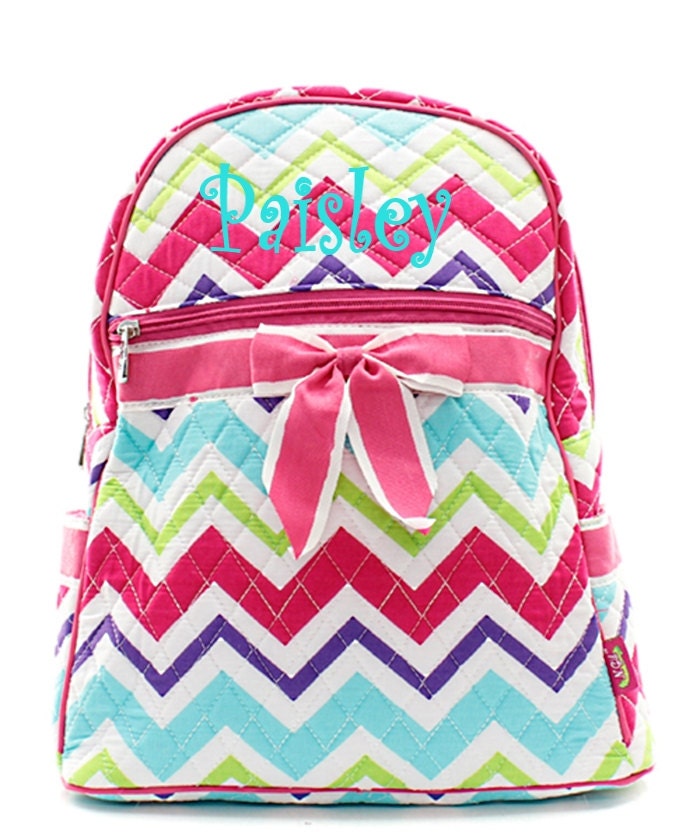 Personalized Girls Chevron Print Quilted Backpack Multi