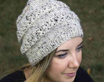 Cream Slouchy Knit Hat - Cream Vegan Hat - Boho Hat - Hipster Hat - Hippie Hat - Womens Tam - Mens Beanie - Acrylic Handknit - Gift for Her