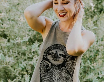 Peace Out Sloth - loose cropped racer back tank - 5% Donated to Wildlife, sloth crop top by Simka Sol
