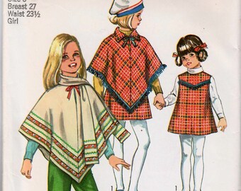 Girls Poncho Pattern Childs Poncho 1970s Outfit SIMPLICITY 8944 Girls Size 8 Vintage Girls Jumper Pattern Girls Pants Pattern Retro Outfit