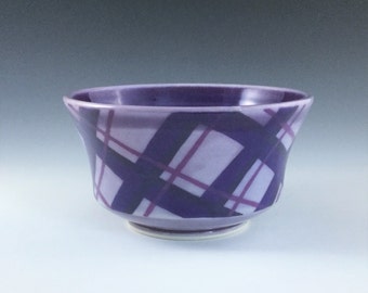 MADE-T0-ORDER Bowl, Purple Ceramic Bowl, Porcelain Bowl, Ceramic Soup Bowl, Purple Plaid Bowl, Wheel Thrown Pottery Bowl, Purple Cereal Bowl