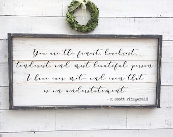 F Scott Fitzgerald quote sign, vintage wood sign
