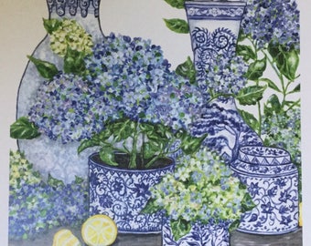 Chinoiserie Blue and White Hydrangeas Print