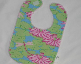 Dragonflies and Water Lilies Fabric and Chenille Boutique Bib