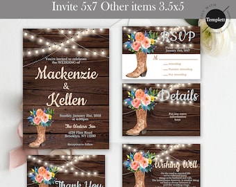 Rustic Wedding Invitation, Rustic Wedding, Country Wedding Invitation, Template, You Edit, Printable Wedding Invitation, Marriage Invitation