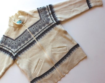 New Zealand Wool Cardigan, Sz L, Size 40, Nordic Ski Outerwear Retro Knit, 1980s, Mens Tops 80s, Norsewear, New Zealand, 100% Wool