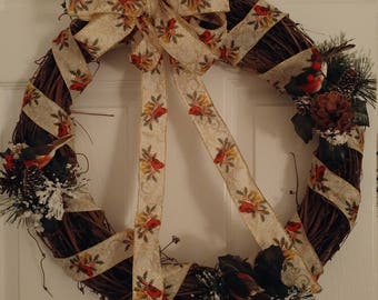 Wreath: Grapevine cardinal