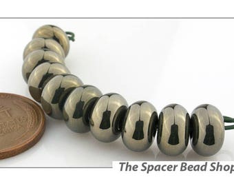 NEPTUNE GREEN METALLIC Lamp Work Beads Spacers Glass Handmade - The Spacer Bead Shop