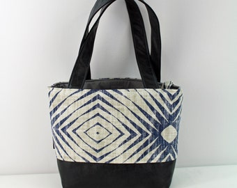 Lulu Medium Tote Bag - Capri Blue with PU Gray Leather - READY to SHIP Purse Shoulder Straps 3 pockets Handbag Washable