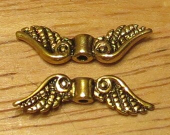 Angel wings - Antique Gold - Fancy Tibetan Style - Lead Free - Qty. 20 pcs.