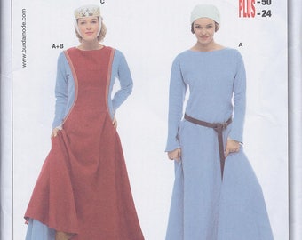 Burda 7977 Misses Women's Medieval Gown and Tabard RenFaire Costume UNCUT Sewing Pattern