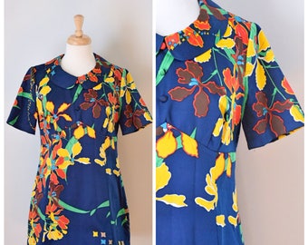 60s Dress / 60s Mini Dress / Vintage Dress / Mod / Vintage Tunic / Blue / Floral Dress / Mad Men / Mod Mini Dress / Size Small to Medium