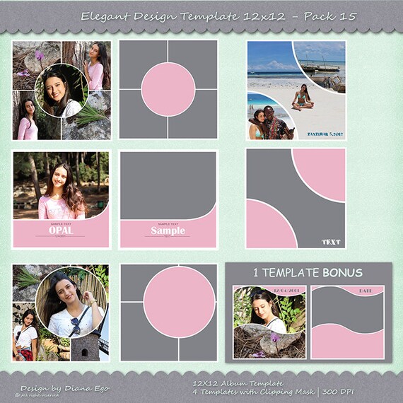 12x12 Photo Album Template Pack 4 Psd Templates Photo Collage Yearbook Templates Photoshop Yearbook Collage Template