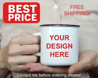 Custom Enamel Mug Logo/Print Enamel Camping Mug Metal Tin Cup Custom Enamelware Custom Enamel Mug Coffee Cup Personalized Enameled Steel Mug