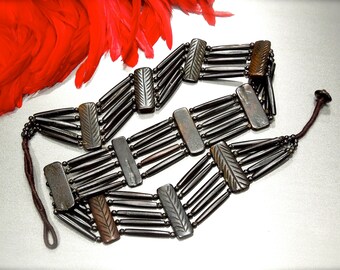 VINTAGE: Boho Chic Carved Bone Belt - Natural Belt - Hippie Tie Belt - Gypsy Bone Belt - SKU 19-B1-00008376