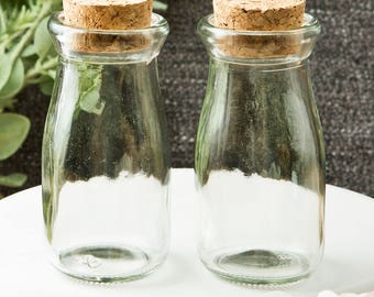 48 Perfectly plain collection Vintage Glass milk bottle with round cork top - Set of 48