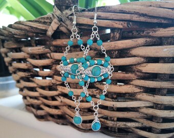Turquoise Herringbone Teardrop Earrings