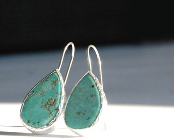 Turquoise Drop Silver Earrings, turquoise dangle, turquoise drop, turquoise earrings, turquoise teardrop, drop earrings, sterling silver