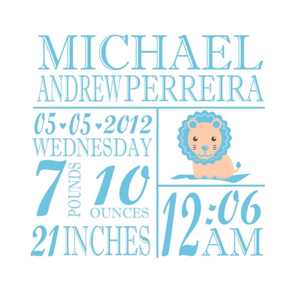Download SVG Baby Boy Lion Birth Stats Tile Design Lion Baby