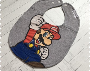 Mario Baby Bib, Recycled T-Shirt Baby Bib, Video Game Baby, Baby Boy Gift, Baby Shower Gift, Super Mario, Nerd Baby, Geek Baby