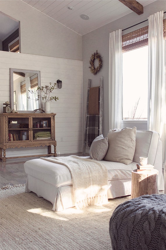 Custom IKEA Kivik Chaise Slipcover Long Skirt In Liege Custom IKEA Kivik Chaise Slipcover Long Skirt In Liege