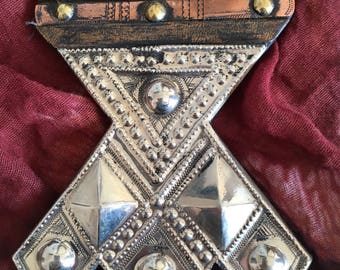 Tuareg Large Amulet Khomissar/ Khomeissa Hamza on Leather, with Leather Cord