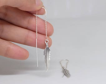 Feather Sterling Silver Threader Earrings