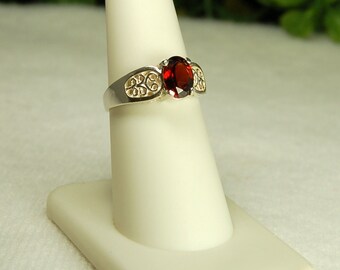 Garnet Ring, Size 7, Deep Claret Red, Sterling Silver, January Birthstone, Natural Garnet, Deep Red Garnet, Oval Garnet