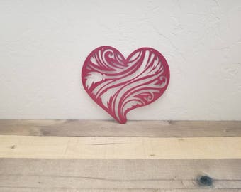 Heart Decor Metal Wall Art Heart Sign Love Decor Wedding Valentine's Decor Girls Room Decor Metal Cutout Heart with Pattern Feather Design