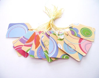 Sale - 15 Prestrung Tags - Multicolored Geometric Patterns-Free Secondary Shipping