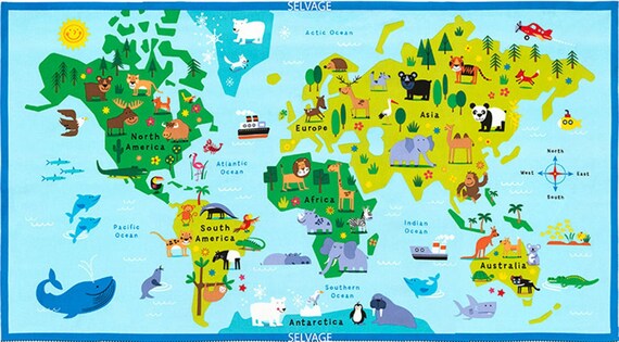 world map fabric for kids travel explorer fabric fun diy educational project for children 100 cotton fabric for all sewing projects