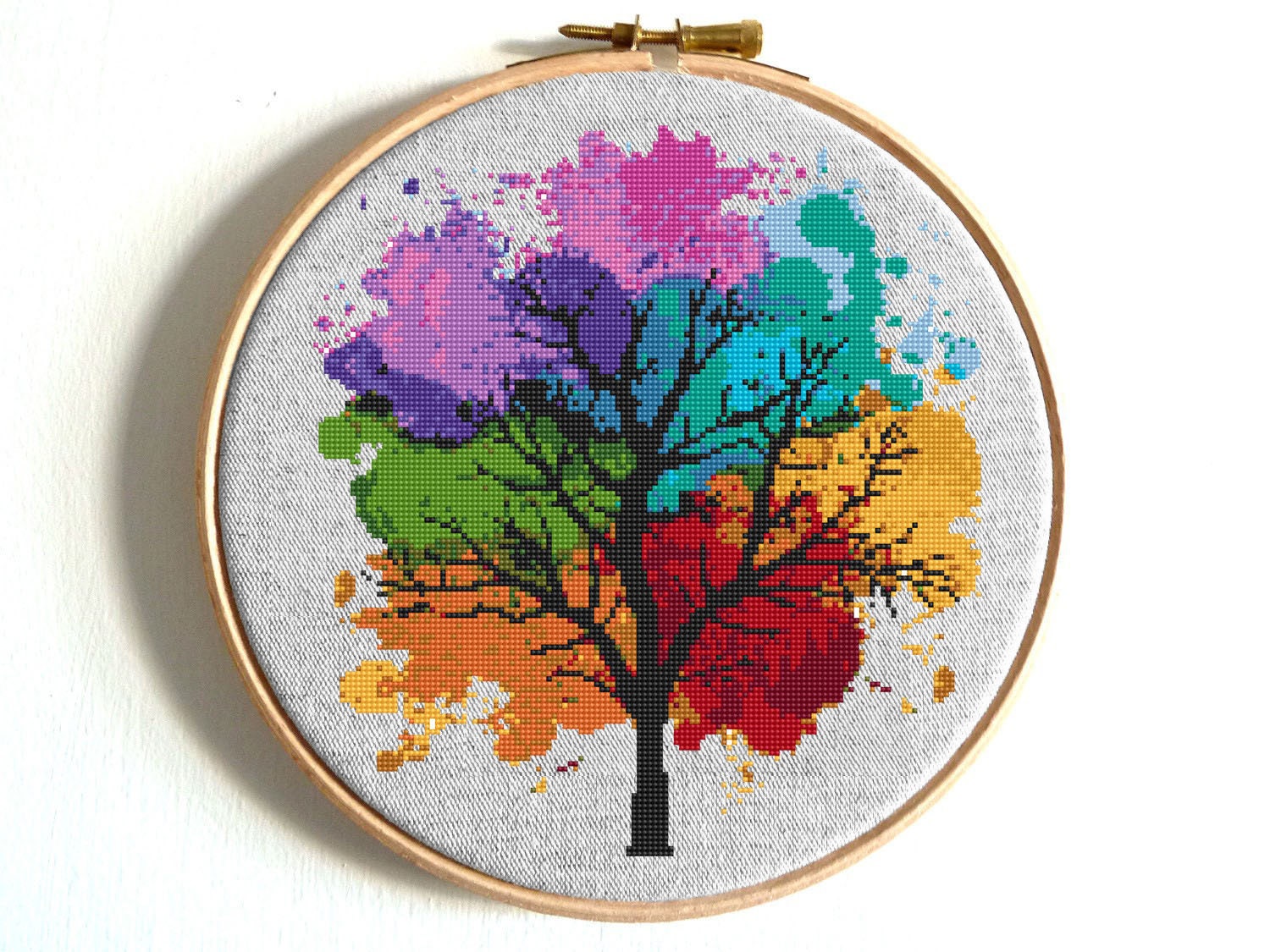 Download Four Seasons Cross stitch pattern Watercolor Art Rainbow cross