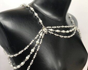 Pearl shoulder necklace bridal necklace cape wedding shoulder jewelry for bride body jewelry cape necklace large drape neckalce body chain