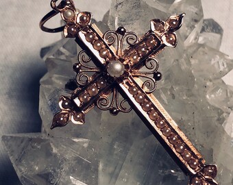 Antique 14k Rose Gold Ornate Cross