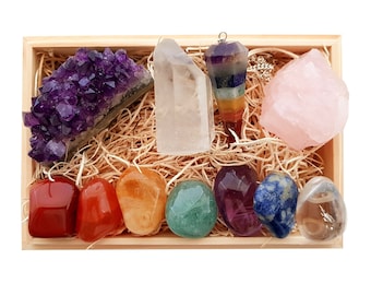 Healing Crystals, Healing Crystal Set, Healing Crystal Anxiety, Chakra Stone Set, Chakra Crystal Set,Amethyst Crystal Cluster,Chakra Crystal