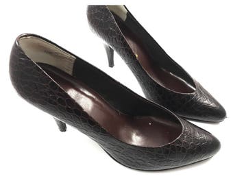 1970s dark brown leather stiletto pumps