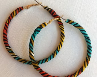 African print fabric hoop earrings