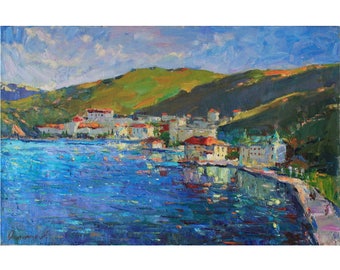 Seascape painting PLEIN AIR Original artwork Summer Oil landscape Sunny day painting Bright colors Original Oil on canvas by A. Onipchenko
