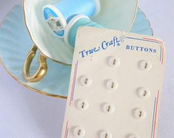 Vintage Buttons, Small Buttons, White Buttons, Carded Buttons, Buttons on Card, True Craft Buttons, Red White and Blue, Americana, Buttons