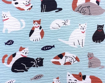 Cute Cat Stickers - Fish Stickers - Japanese Washi Paper Stickers - Chiyogami Paper Stickers (S167)