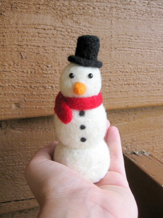 Snowman Figurine Needle Felted Soft Sculpture MADE TO