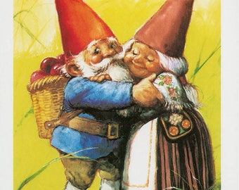 Vintage art print 80s. David the gnome and Lisa. By Rien Poortvliet.