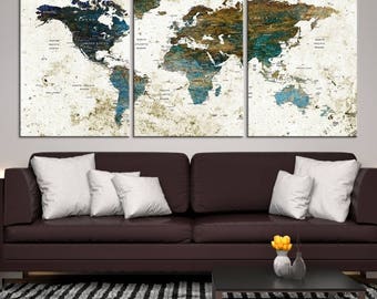 World Map Canvas PRINT, World Map Canvas Art, Large World Map PUSH Pin Canvas Print, World Map, World Map Art Print, World Map Wall Art,