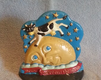 Doorstop - Nursery Rhyme Doorstop - Cast Iron Doorstop - Cow Jumped Over the Moon
