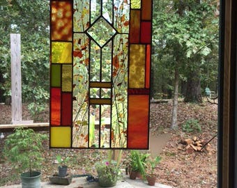 Autumn Glow Stained Glass Sun Catcher, panel