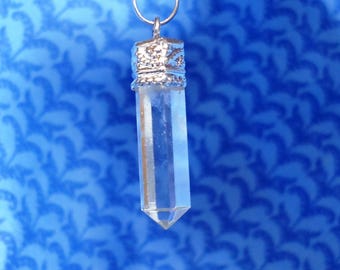 11 1/4" Clear quartz with tourmalinated quartz bead on silver chain, handmade, metaphysical, divination tools