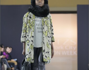 Gray floral collarless coat